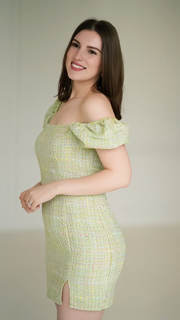 Tweed Puff Sleeve Square Neck Mini Dress - Green Green / Small Tweed Puff Sleeve Square Neck Mini Dress - Green Green / Small